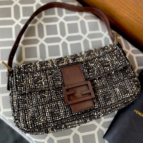 Fendi Handbags - SOLD💯AUTH FENDI ZUCCA BEADED BAGUETTE RARE BAG